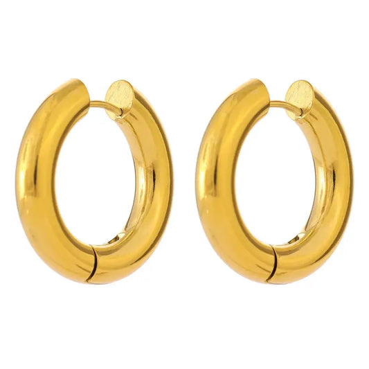 Yhpup Stainless Steel Jewelry Minimalist round Hollow Hoop Earrings Charm Gold 18K Plated Metal Waterproof Temperament