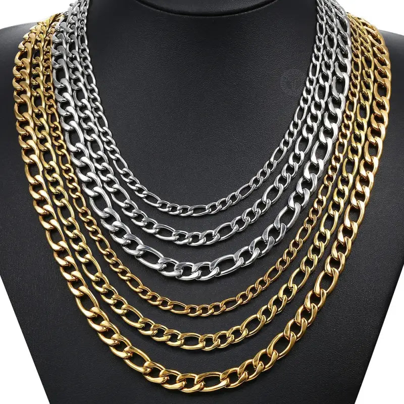 Davieslee5/7/9mm Necklace for Men Women Gold Color Stainless Steel Figaro Link Chain Choker Male Accessories Wholese