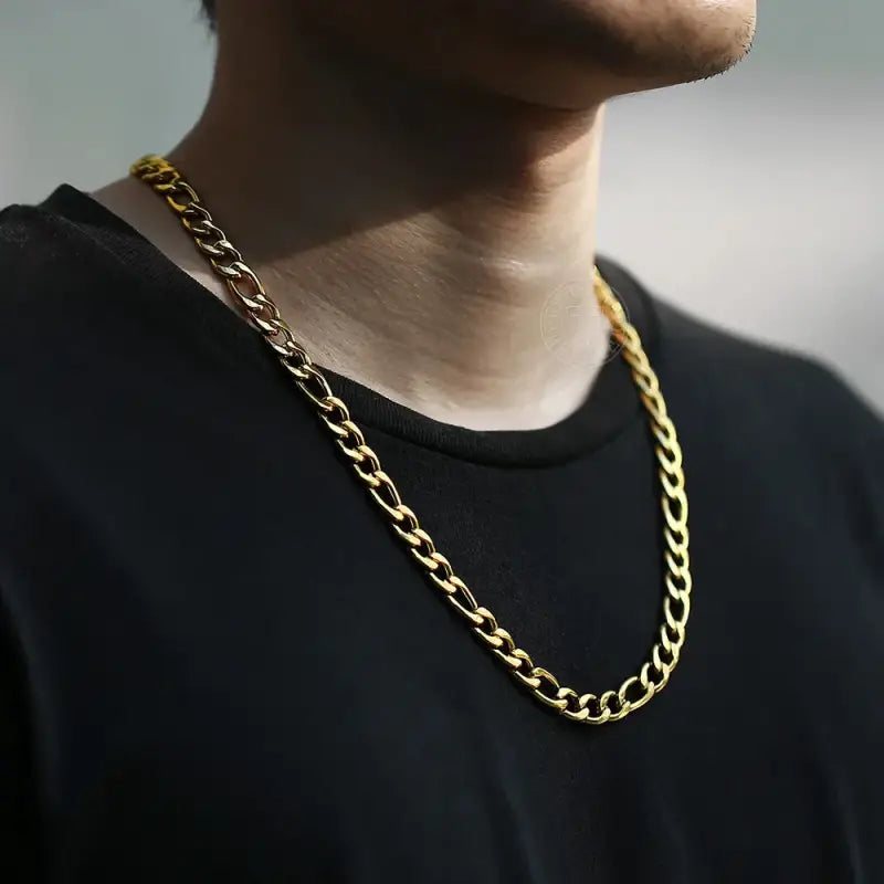 Davieslee5/7/9mm Necklace for Men Women Gold Color Stainless Steel Figaro Link Chain Choker Male Accessories Wholese