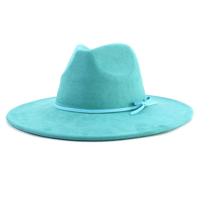 Suede fedora hat with same color accessories teardrop top wide brim for men and women Panama chapeau homme sombrero