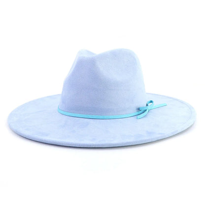 Suede fedora hat with same color accessories teardrop top wide brim for men and women Panama chapeau homme sombrero