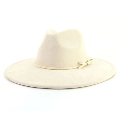 Suede fedora hat with same color accessories teardrop top wide brim for men and women Panama chapeau homme sombrero