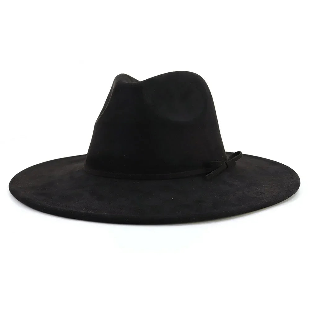 Suede fedora hat with same color accessories teardrop top wide brim for men and women Panama chapeau homme sombrero