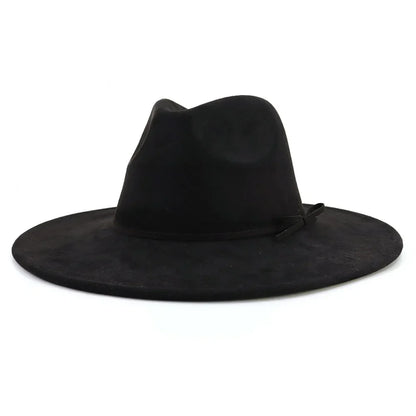 Suede fedora hat with same color accessories teardrop top wide brim for men and women Panama chapeau homme sombrero