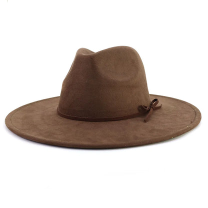 Suede fedora hat with same color accessories teardrop top wide brim for men and women Panama chapeau homme sombrero