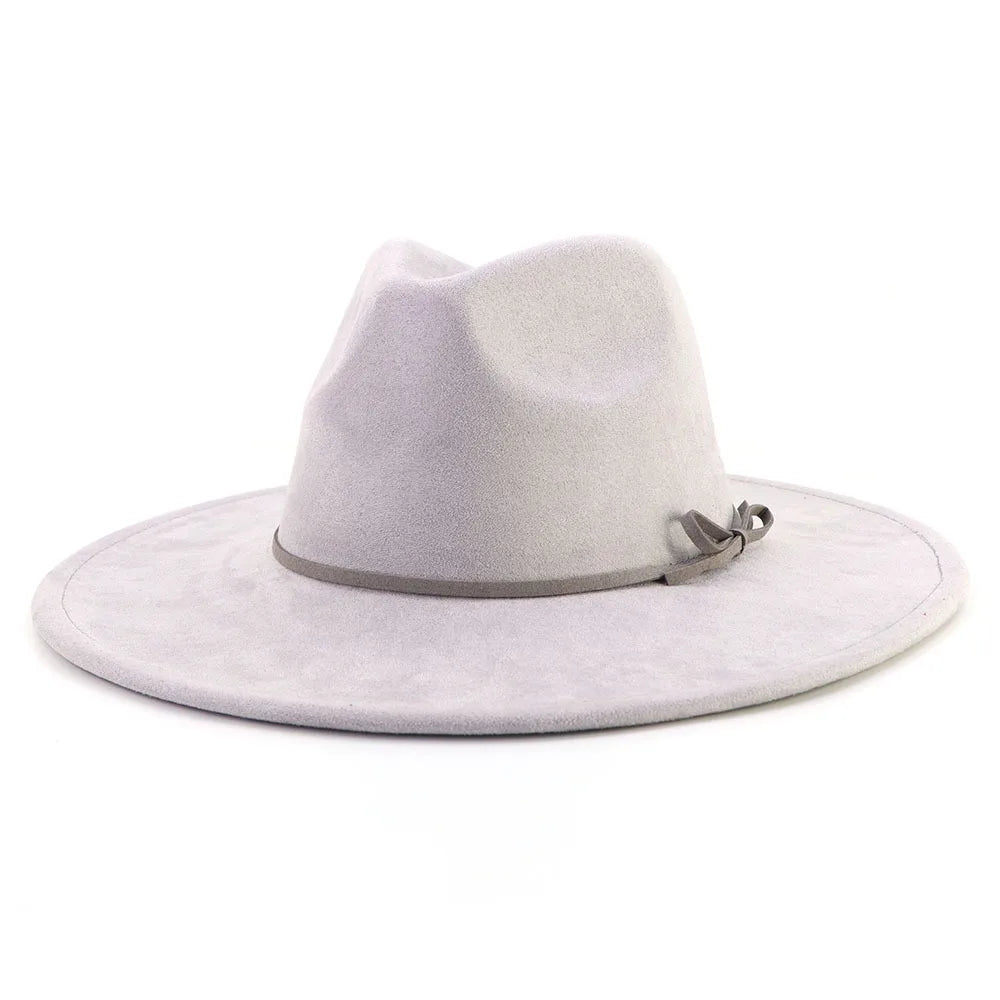 Suede fedora hat with same color accessories teardrop top wide brim for men and women Panama chapeau homme sombrero