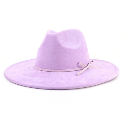 Suede fedora hat with same color accessories teardrop top wide brim for men and women Panama chapeau homme sombrero