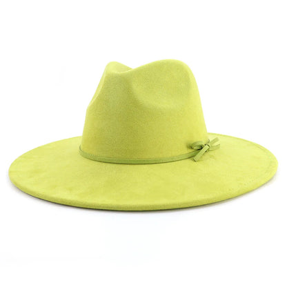 Suede fedora hat with same color accessories teardrop top wide brim for men and women Panama chapeau homme sombrero