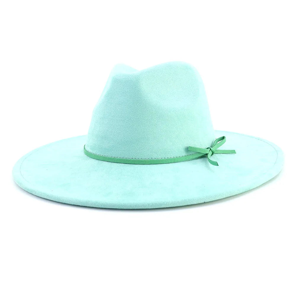 Suede fedora hat with same color accessories teardrop top wide brim for men and women Panama chapeau homme sombrero