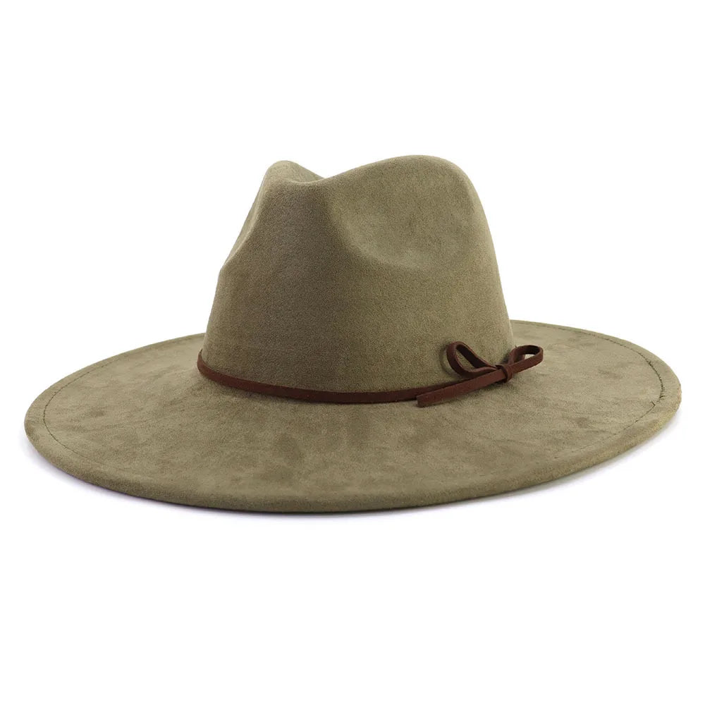 Suede fedora hat with same color accessories teardrop top wide brim for men and women Panama chapeau homme sombrero