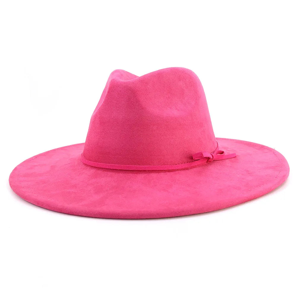 Suede fedora hat with same color accessories teardrop top wide brim for men and women Panama chapeau homme sombrero