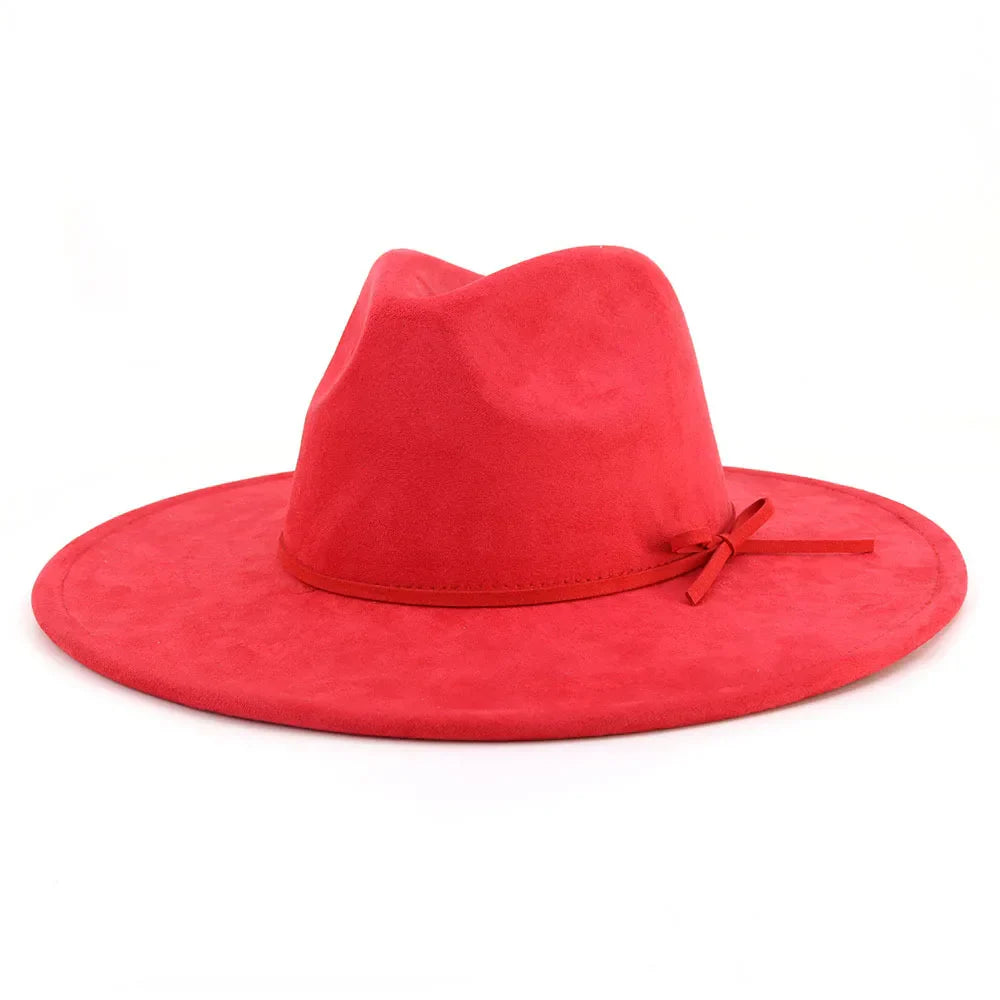 Suede fedora hat with same color accessories teardrop top wide brim for men and women Panama chapeau homme sombrero