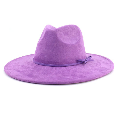 Suede fedora hat with same color accessories teardrop top wide brim for men and women Panama chapeau homme sombrero