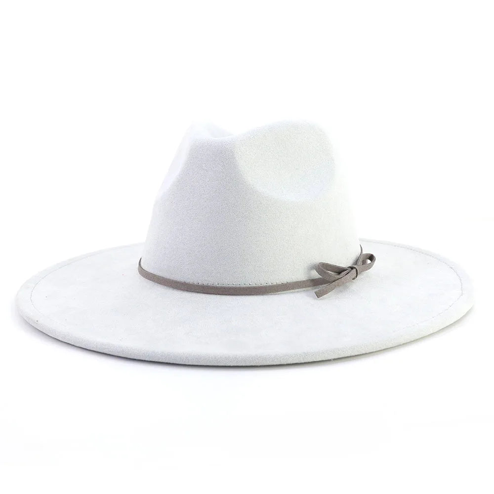 Suede fedora hat with same color accessories teardrop top wide brim for men and women Panama chapeau homme sombrero