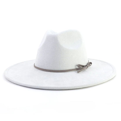 Suede fedora hat with same color accessories teardrop top wide brim for men and women Panama chapeau homme sombrero