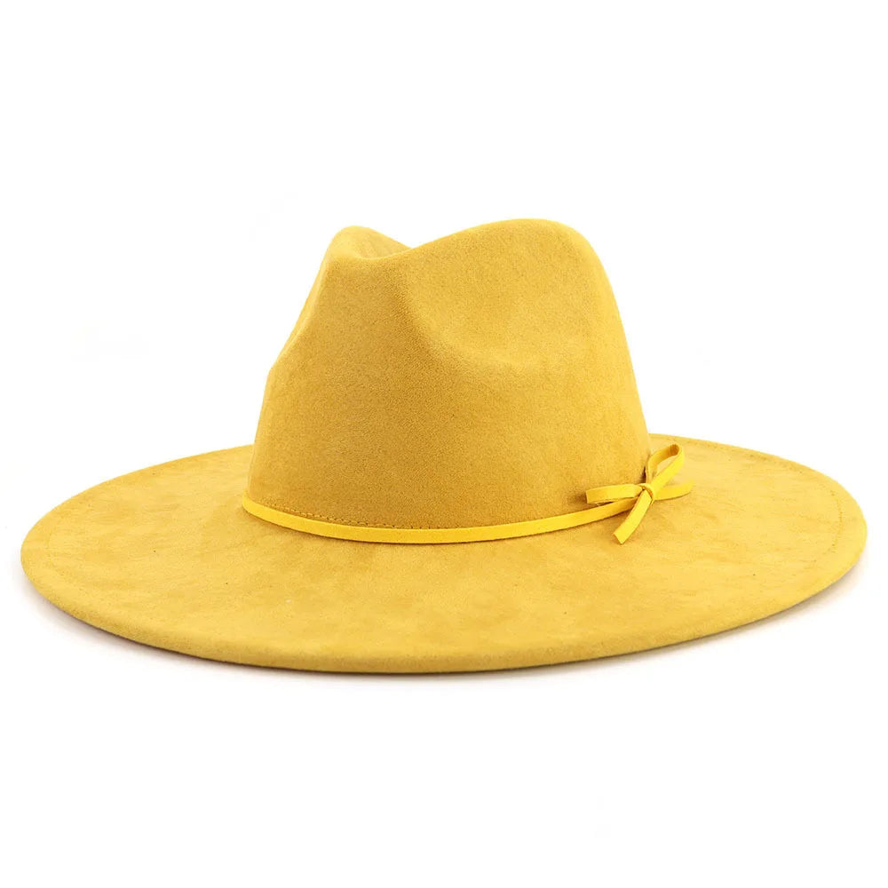 Suede fedora hat with same color accessories teardrop top wide brim for men and women Panama chapeau homme sombrero