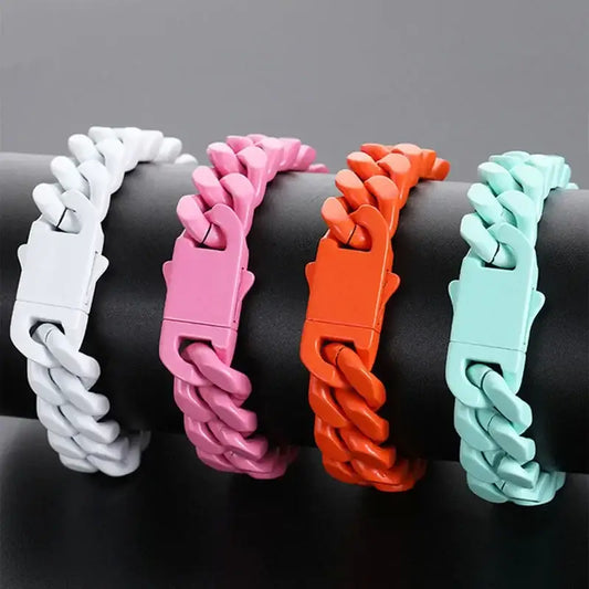 Color Stainless Steel Miami Cuban Hip Hop Men’s Bracelet Ins Style Titanium Couple Bangle Jewelry Wholesale