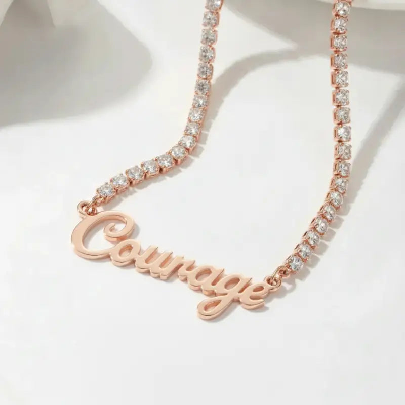 Courage Breast Cancer Awareness Tennis Necklace - 18k Rose Gold Plating / 16in - Jewelry