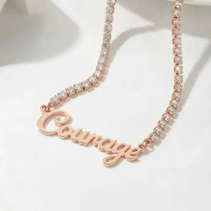 Courage Breast Cancer Awareness Tennis Necklace - 18k Rose Gold Plating / 16in - Jewelry