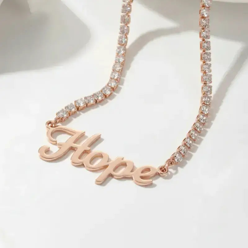 Faith. Hope. Love. Custom Tennis Necklace - 18k Rose Gold Plating / 16in - Jewelry