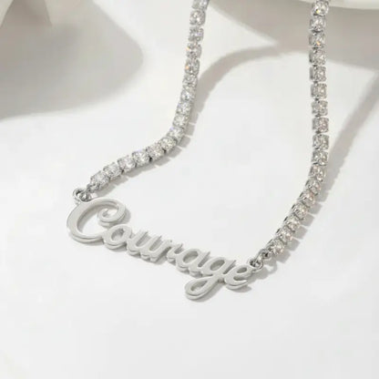 Courage Breast Cancer Awareness Tennis Necklace - Stainless Steel / 16in - Jewelry