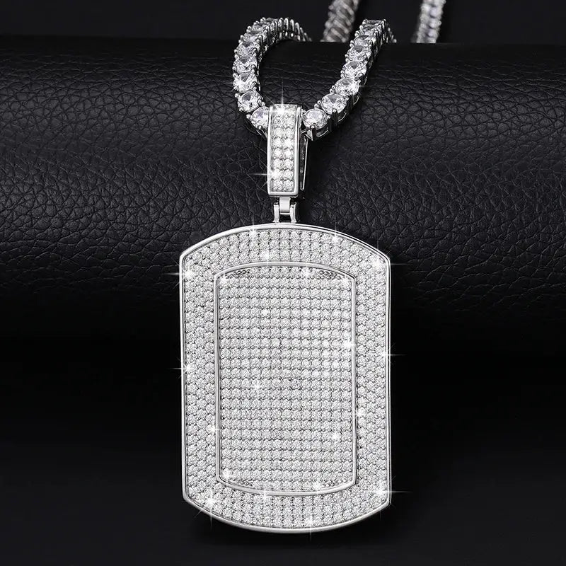 S925 Sterling Silver D Color VVS Moissanite Tag Pendant Iced Out Army Style Military Dog Tags Chain 3 Size Hip Hop