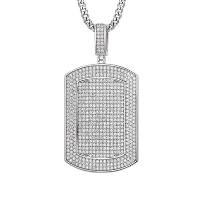 S925 Sterling Silver D Color VVS Moissanite Tag Pendant Iced Out Army Style Military Dog Tags Chain 3 Size Hip Hop