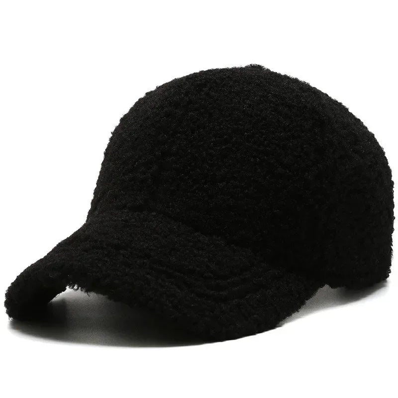 Big Head Solid Artificial Lamb Wool Baseball Cap Women Men Autumn Winter Hats Keep Warm Plush Caps Outdoor Dad Hat