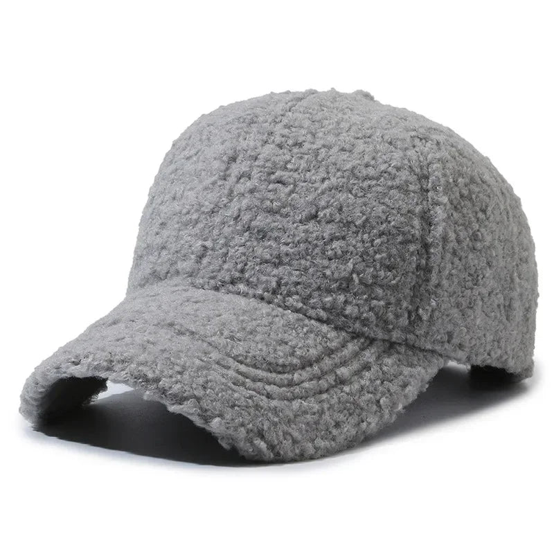 Big Head Solid Artificial Lamb Wool Baseball Cap Women Men Autumn Winter Hats Keep Warm Plush Caps Outdoor Dad Hat