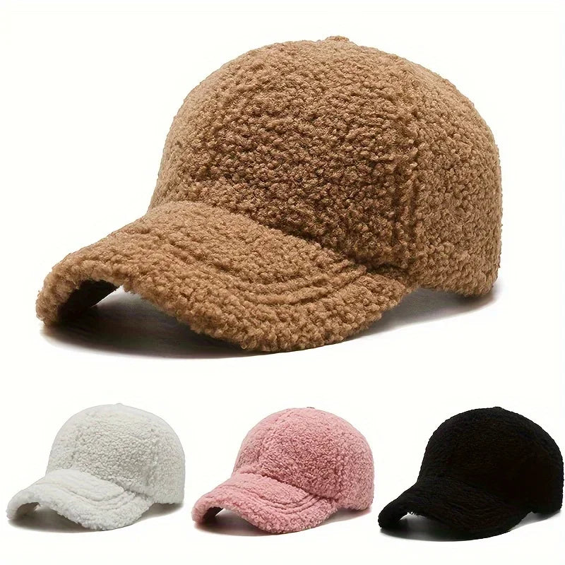 Big Head Solid Artificial Lamb Wool Baseball Cap Women Men Autumn Winter Hats Keep Warm Plush Caps Outdoor Dad Hat