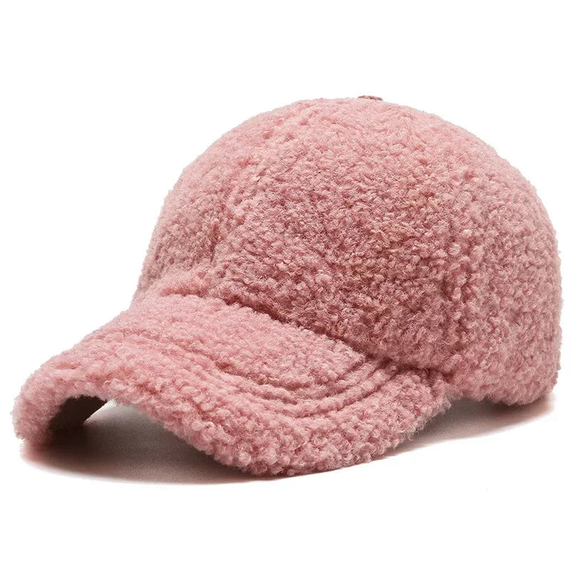 Big Head Solid Artificial Lamb Wool Baseball Cap Women Men Autumn Winter Hats Keep Warm Plush Caps Outdoor Dad Hat