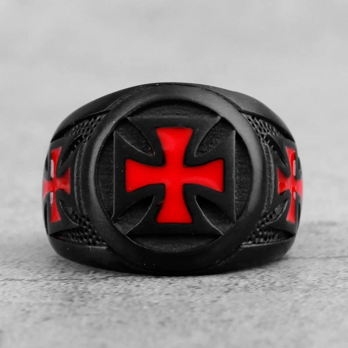 Red Cross Black Stainless Steel Mens Rings Religion Punk Hip Hop for Male Boyfriend Biker Jewelry Creativity Gift