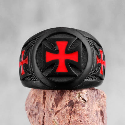 Red Cross Black Stainless Steel Mens Rings Religion Punk Hip Hop for Male Boyfriend Biker Jewelry Creativity Gift