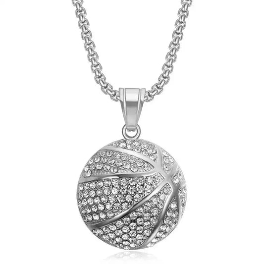 Crystal Basketball Pendant Necklace – Shine Like a Star - Silver - Jewelry