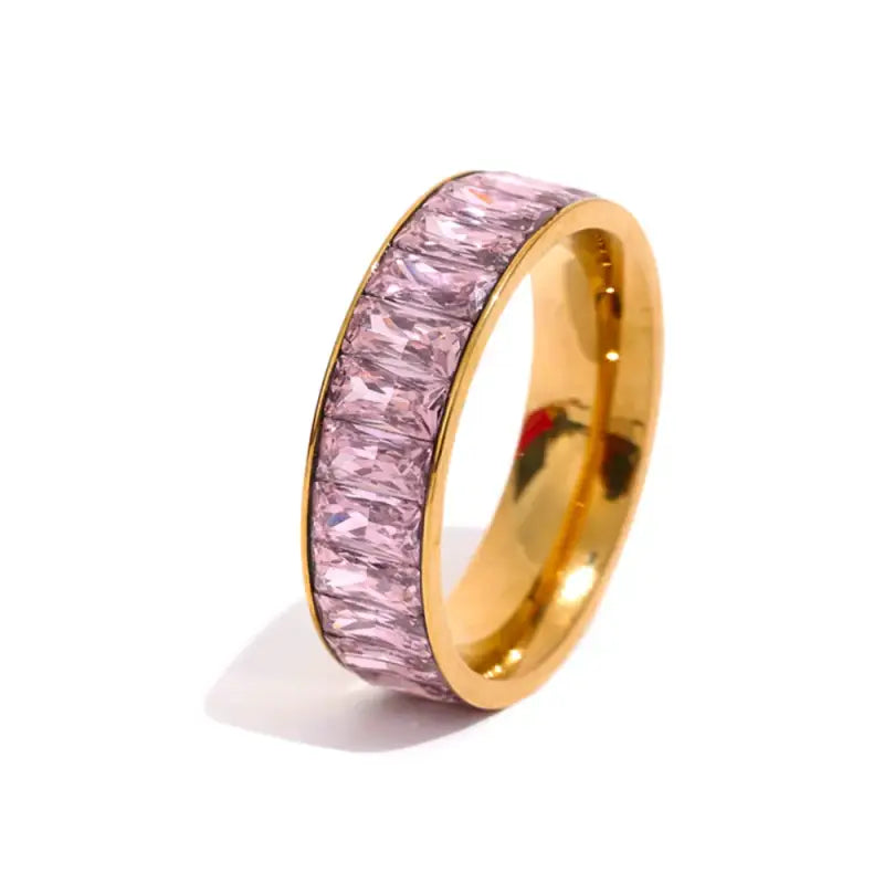 Crystal Eternity Ring – Vibrant Elegance in Every Color - Gold Pink / 6 - Jewelry