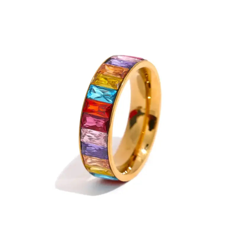 Crystal Eternity Ring – Vibrant Elegance in Every Color - Gold Rainbow / 6 - Jewelry