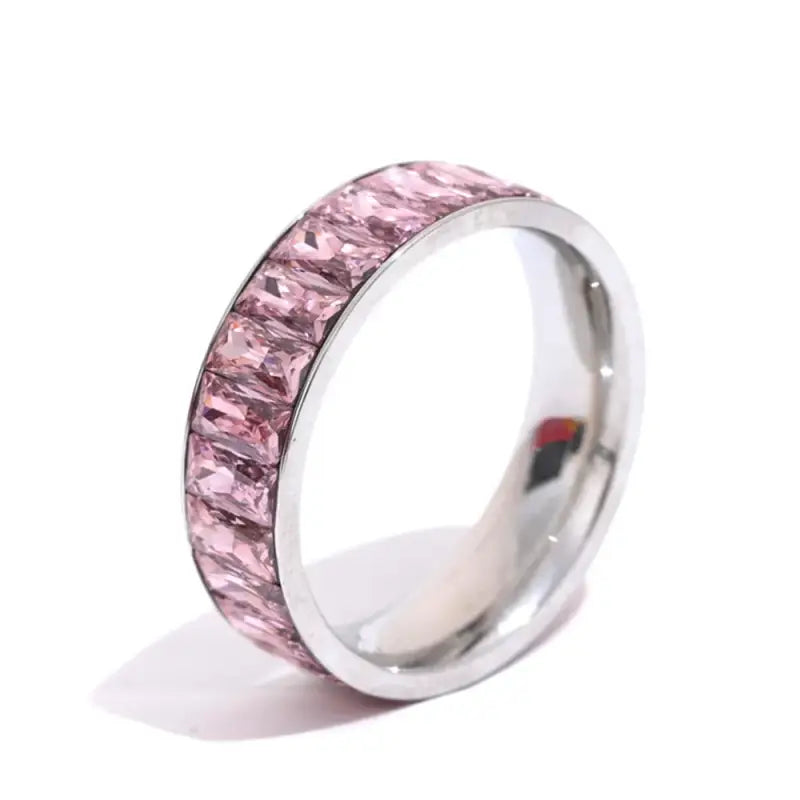 Crystal Eternity Ring – Vibrant Elegance in Every Color - Silver Pink / 6 - Jewelry