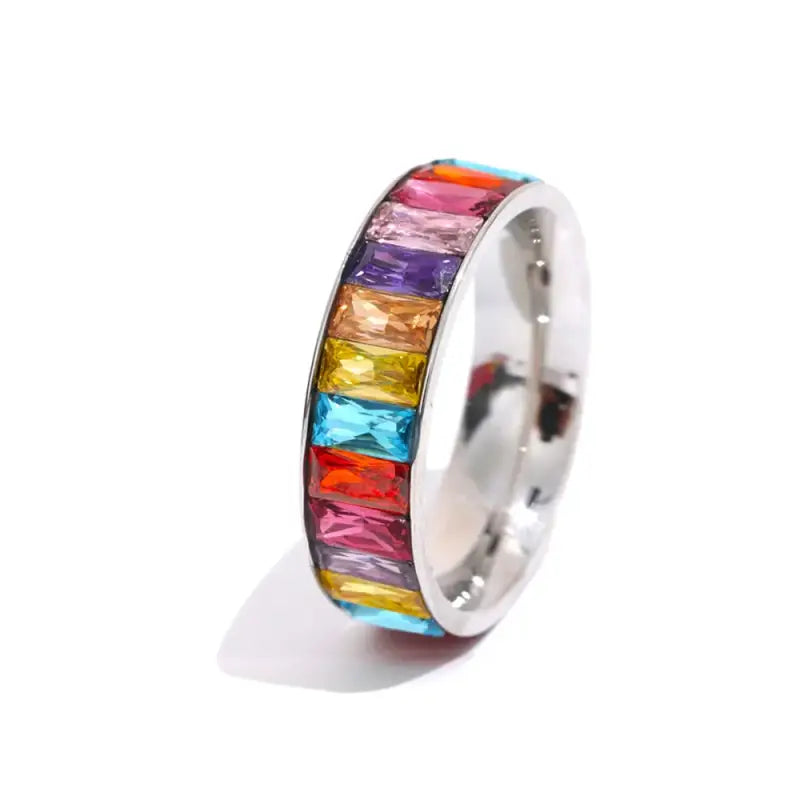 Crystal Eternity Ring – Vibrant Elegance in Every Color - Silver Rainbow / 6 - Jewelry