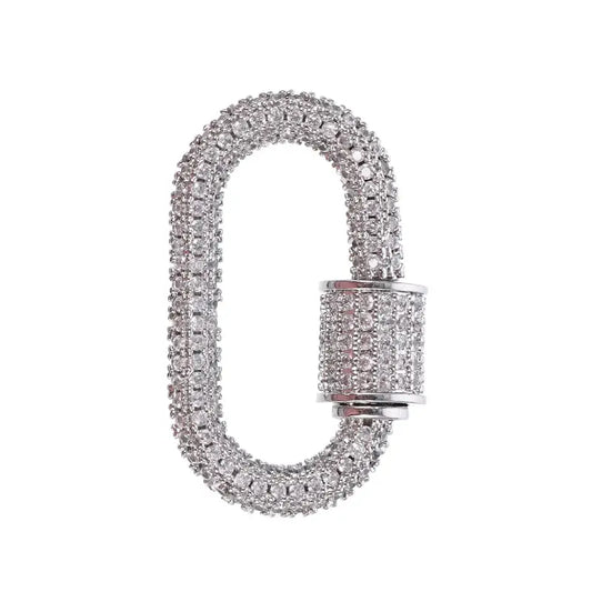 Cubic Zirconia Carabiner Clasp - Silver / 2.8X1.7CM