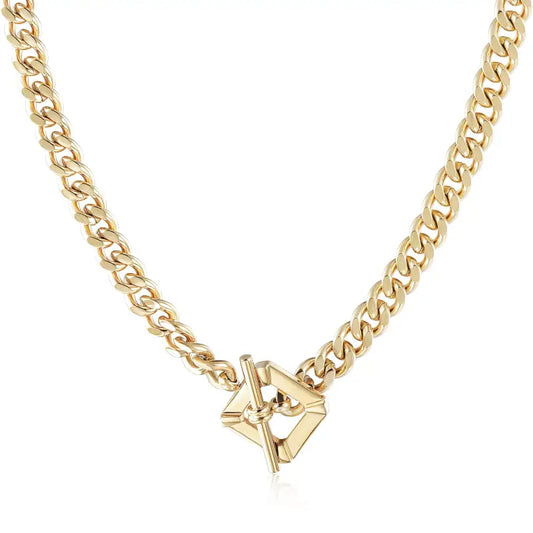 Curb Chain Toggle Necklace - 18K Gold Plated - Jewelry