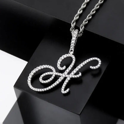 Cursive Letter Alpha Pendant with Cubic Zirconia | 18k Gold Plated