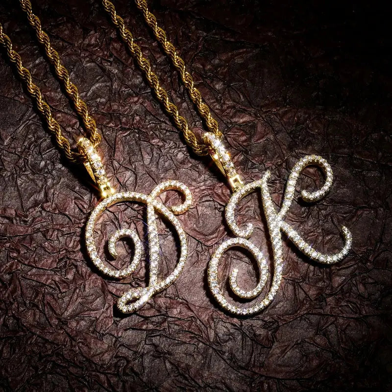 Cursive Letter Alpha Pendant with Cubic Zirconia | 18k Gold Plated