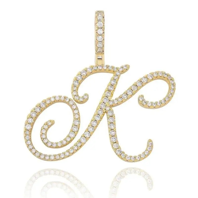 Cursive Letter Alpha Pendant with Cubic Zirconia | 18k Gold Plated - Gold / K