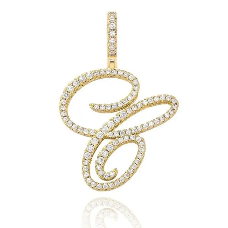 Cursive Letter Alpha Pendant with Cubic Zirconia | 18k Gold Plated - Gold / C