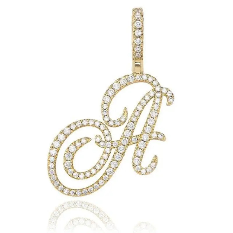 Cursive Letter Alpha Pendant with Cubic Zirconia | 18k Gold Plated - Gold