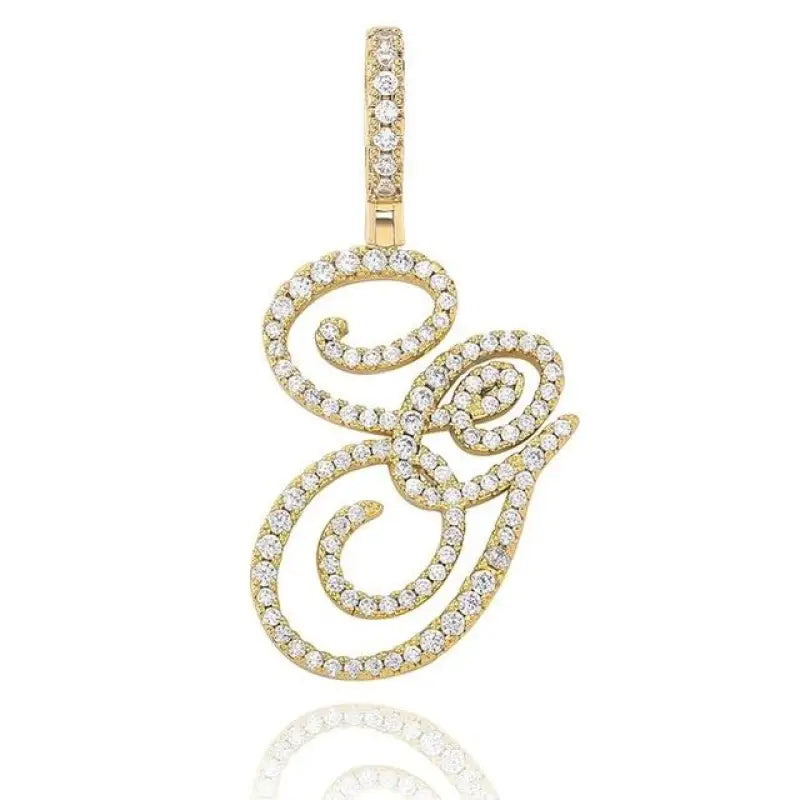 Cursive Letter Alpha Pendant with Cubic Zirconia | 18k Gold Plated - Gold / G