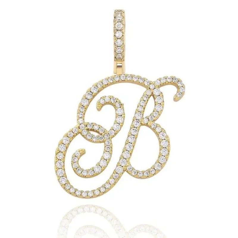 Cursive Letter Alpha Pendant with Cubic Zirconia | 18k Gold Plated - Gold / B