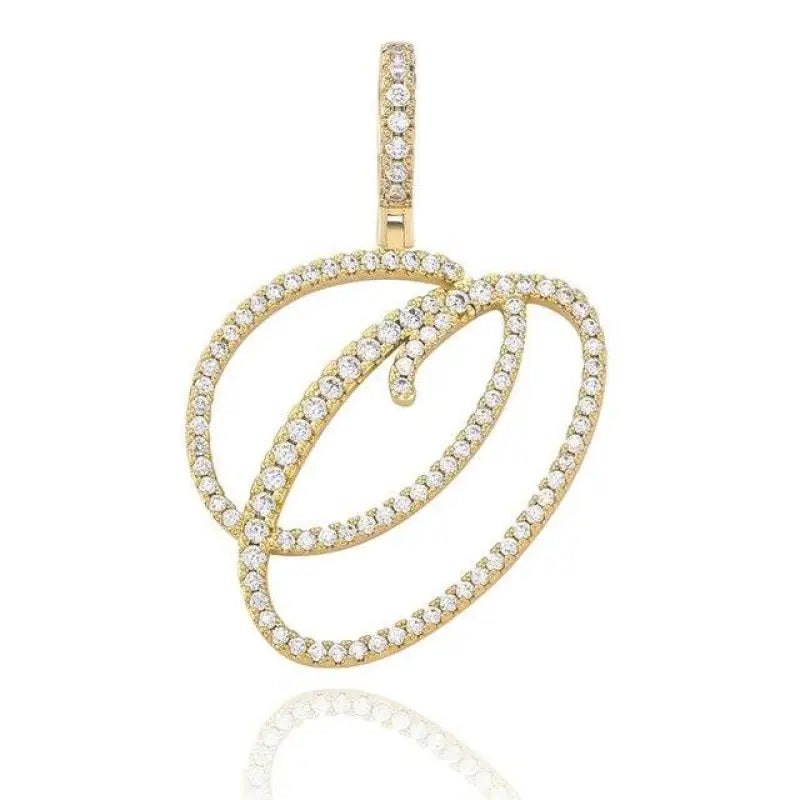 Cursive Letter Alpha Pendant with Cubic Zirconia | 18k Gold Plated - Gold / O