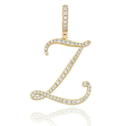 Cursive Letter Alpha Pendant with Cubic Zirconia | 18k Gold Plated - Gold / Z