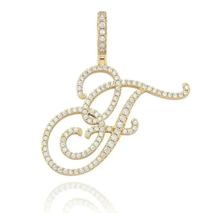 Cursive Letter Alpha Pendant with Cubic Zirconia | 18k Gold Plated - Gold / F